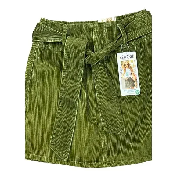 ReWash New With Tags Skirt Juniors 5 / 27 Green Corduroy A Line Mini NWT - Picture 2 of 5